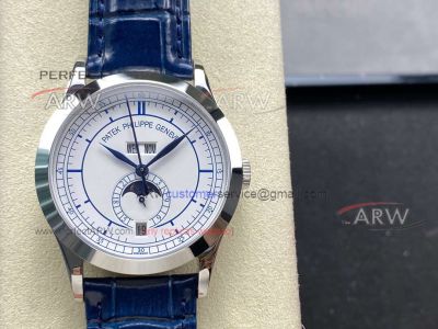 AAA replica TW factory Patek Philippe moon phase chronograph blue leather strap 